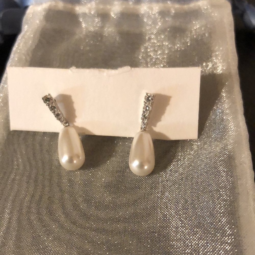 Faux Pearl and CZ drop earrings